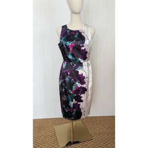 Tahari Floral Sheath Dress - Size 4 - Purple, Blue, Black, Pink - Sleeveless